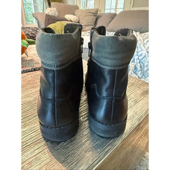 Clarks Collection Black Leather & Canvas Cuff Ankle Boots sz 11 main image 5